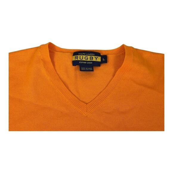 Polo Ralph Lauren Sweater Rugby Mens Large Orange Pullover V-Neck Sweatshirt - Picture 10 of 11